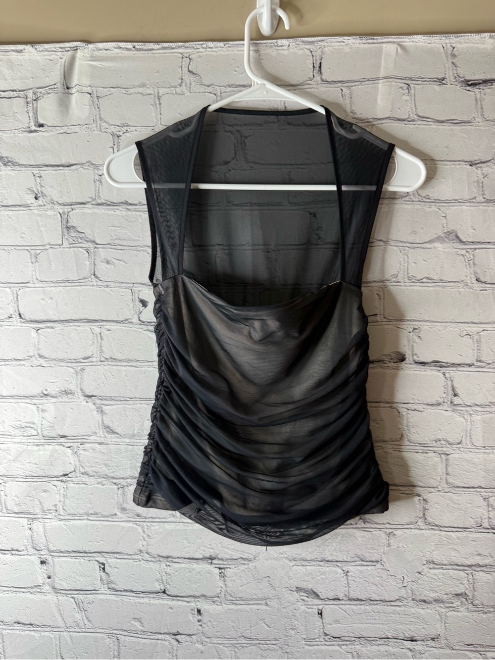 Abercrombie & Fitch Black Sheer Ruched Camisole small